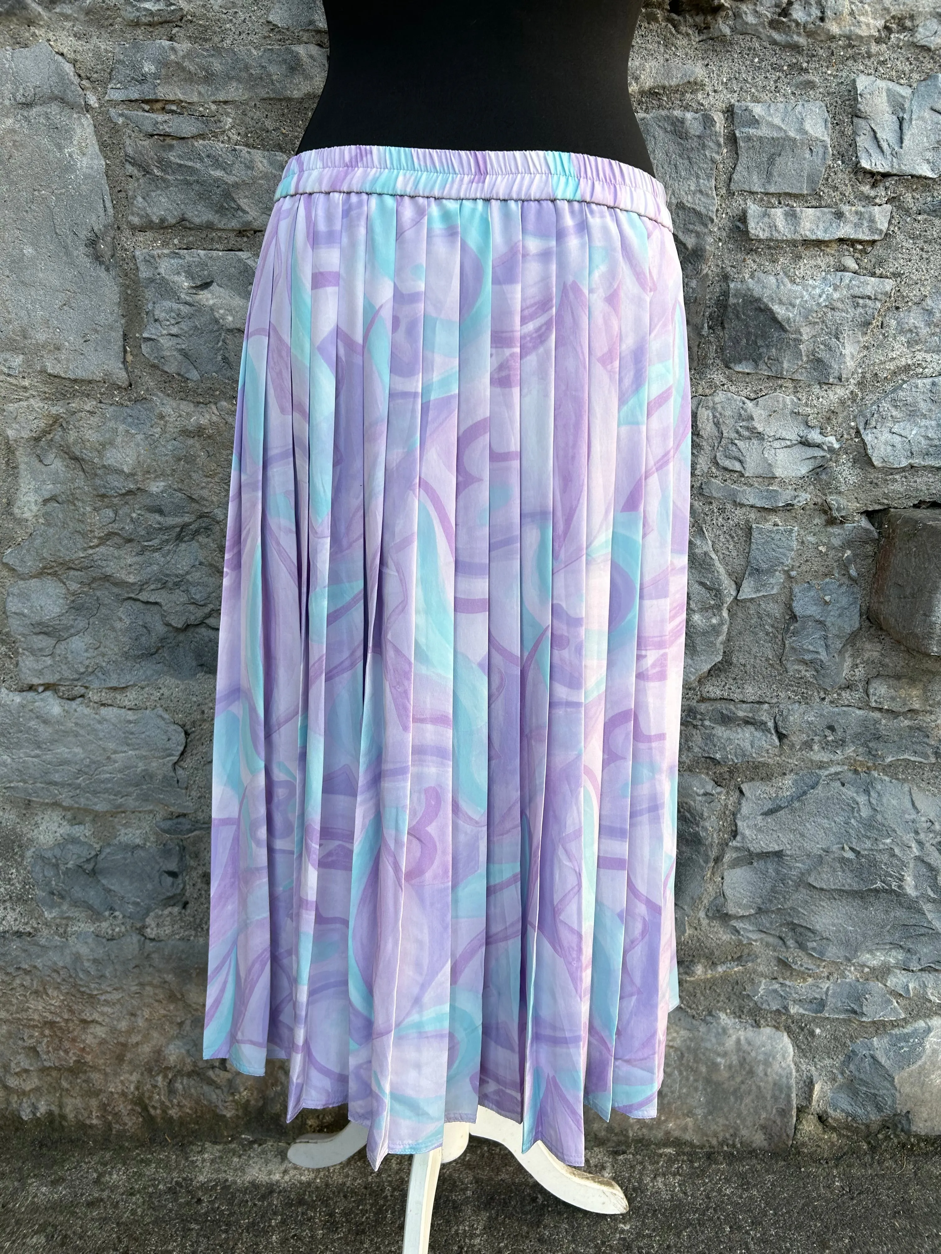 80s pink&aquamarine pleated skirt uk 12-14