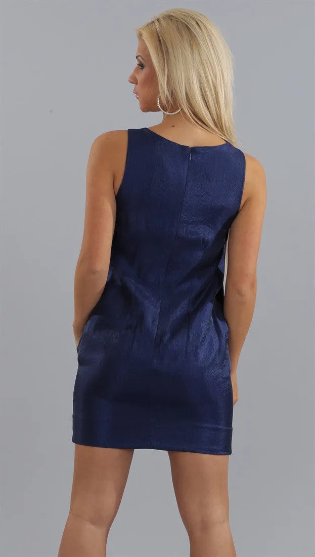 Alexia Admor Jeweled Neck Trapeze Dress in Indigo