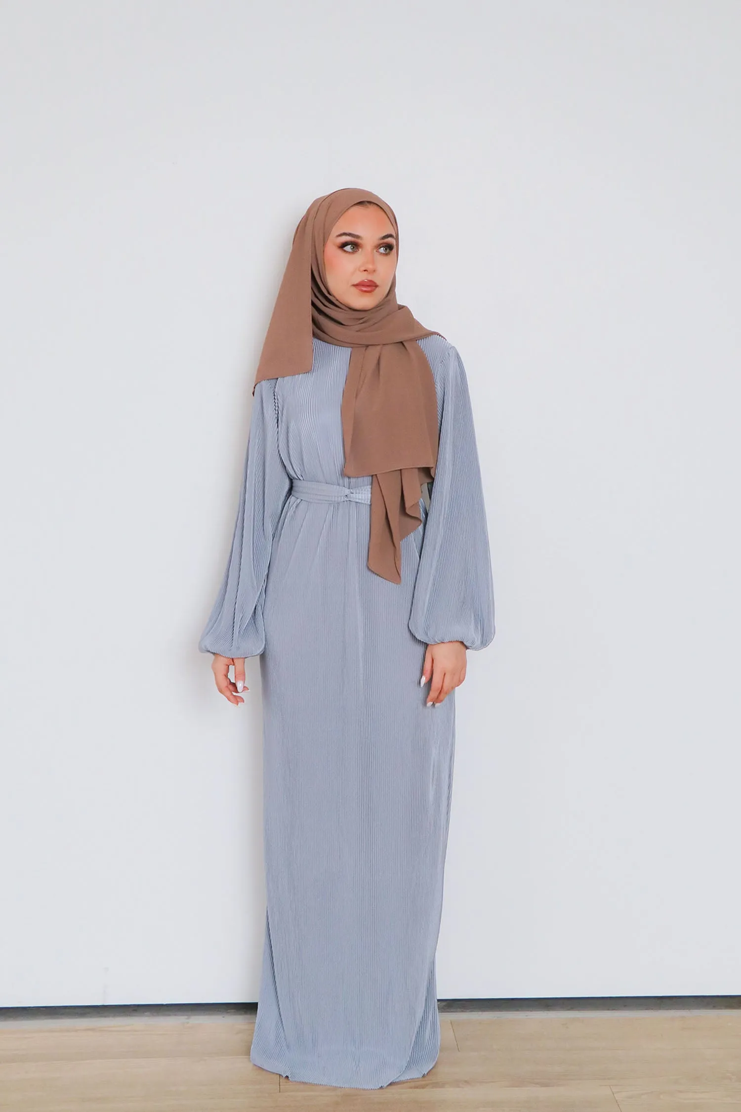 Alice Pleat Dress- Mint Gray