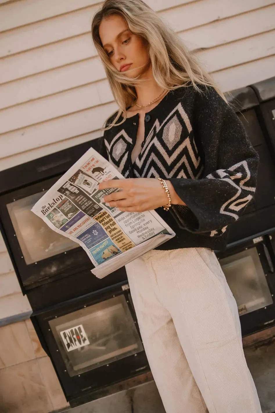 Angelica Geometric Cardigan in Black