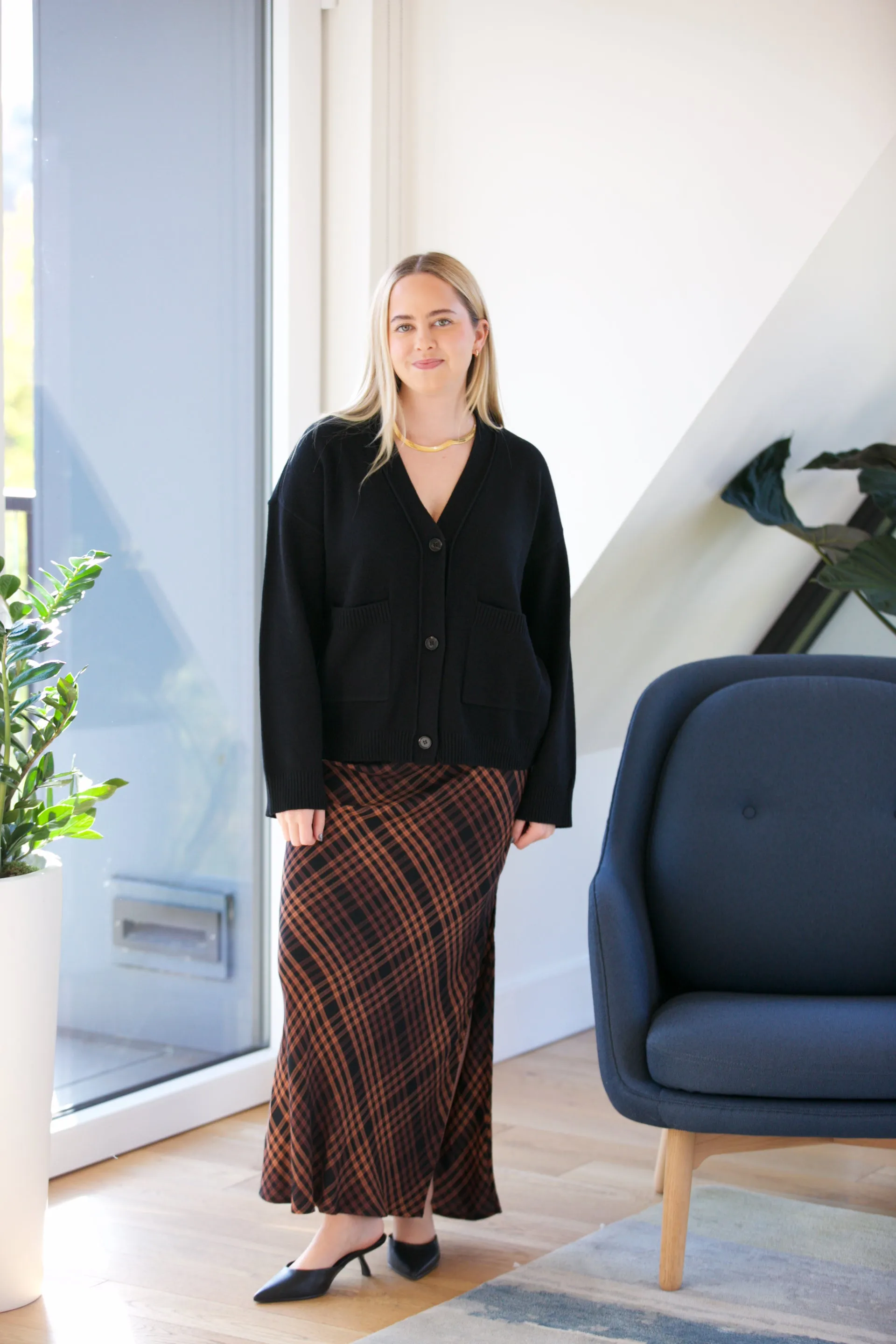 Bella Dahl Side Slit Bias Maxi Skirt in Autumn Ember Plaid