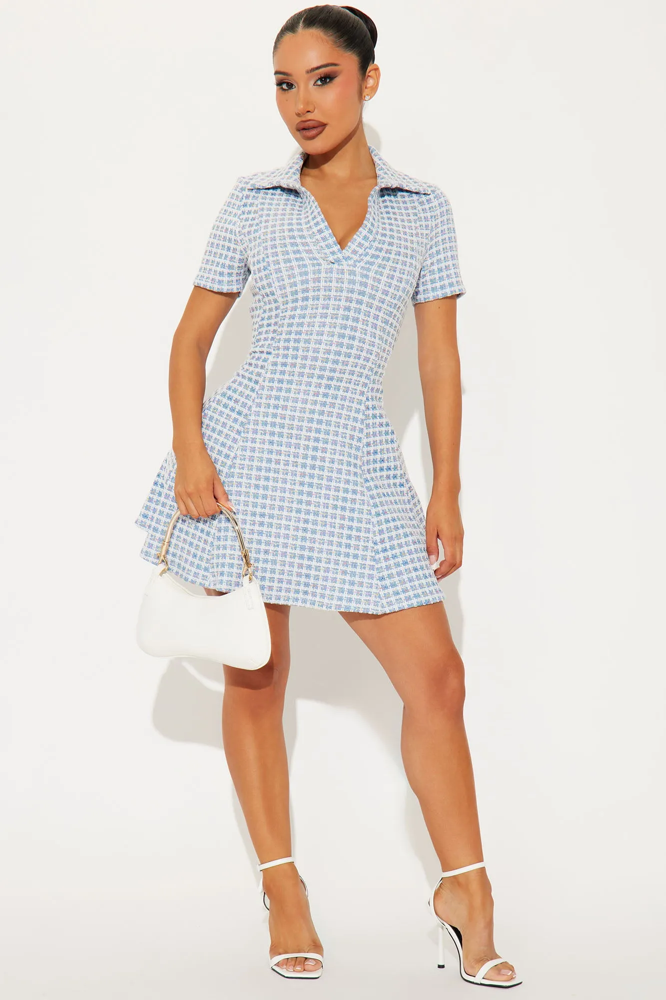 Beverly Hills Tweed Micro Mini Dress - Blue