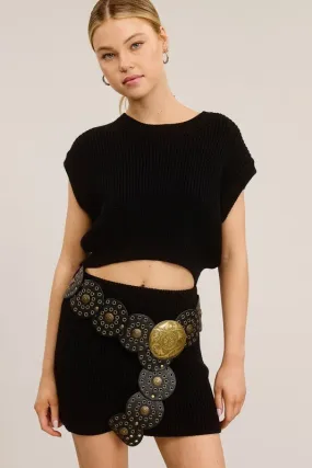 Black Ribbed Knit Sweater Skirt Set