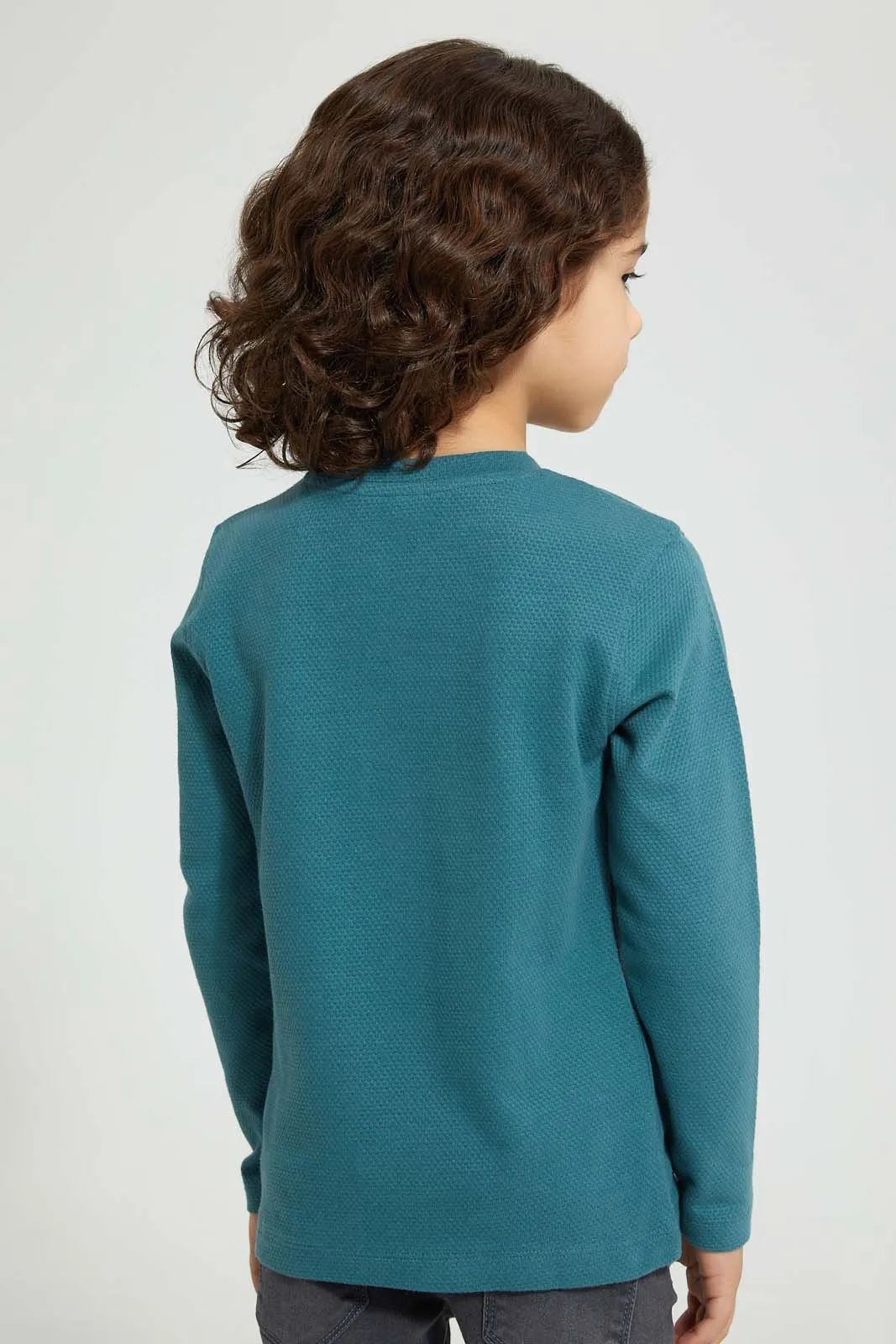 Blue Long Sleeved Henley T-Shirt