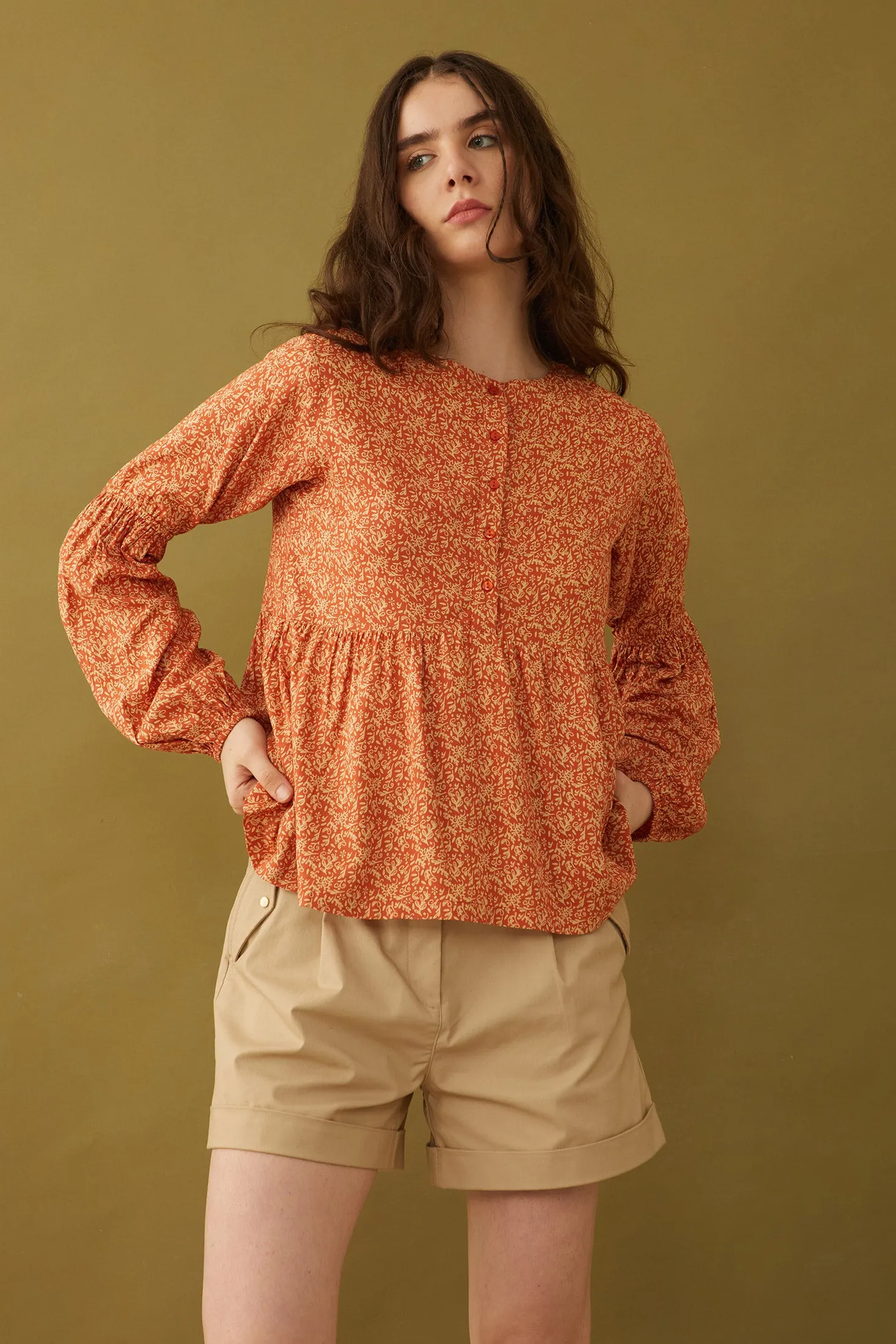 Bohera Naranja Button-down Top