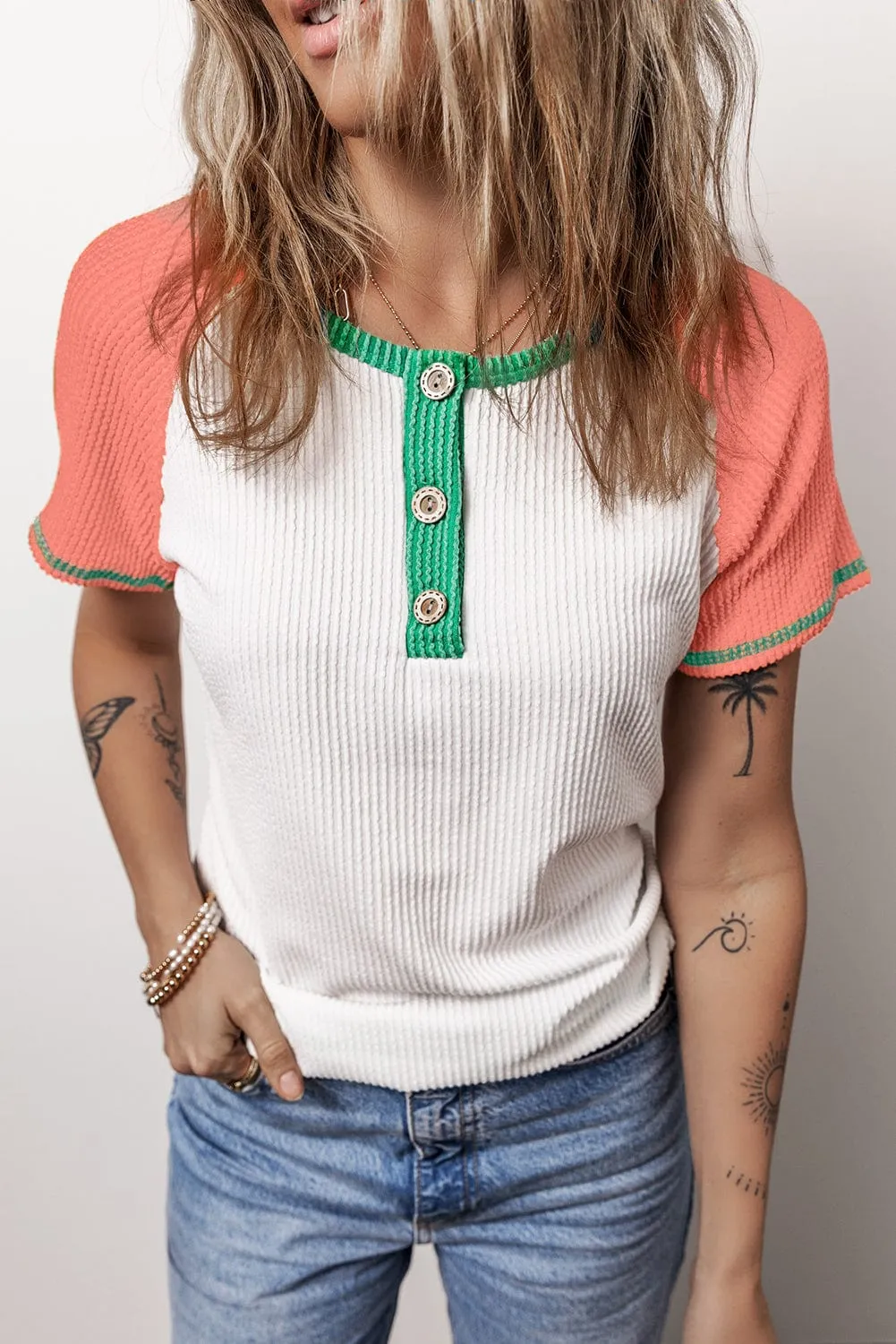 Button Down Ribbed Henley