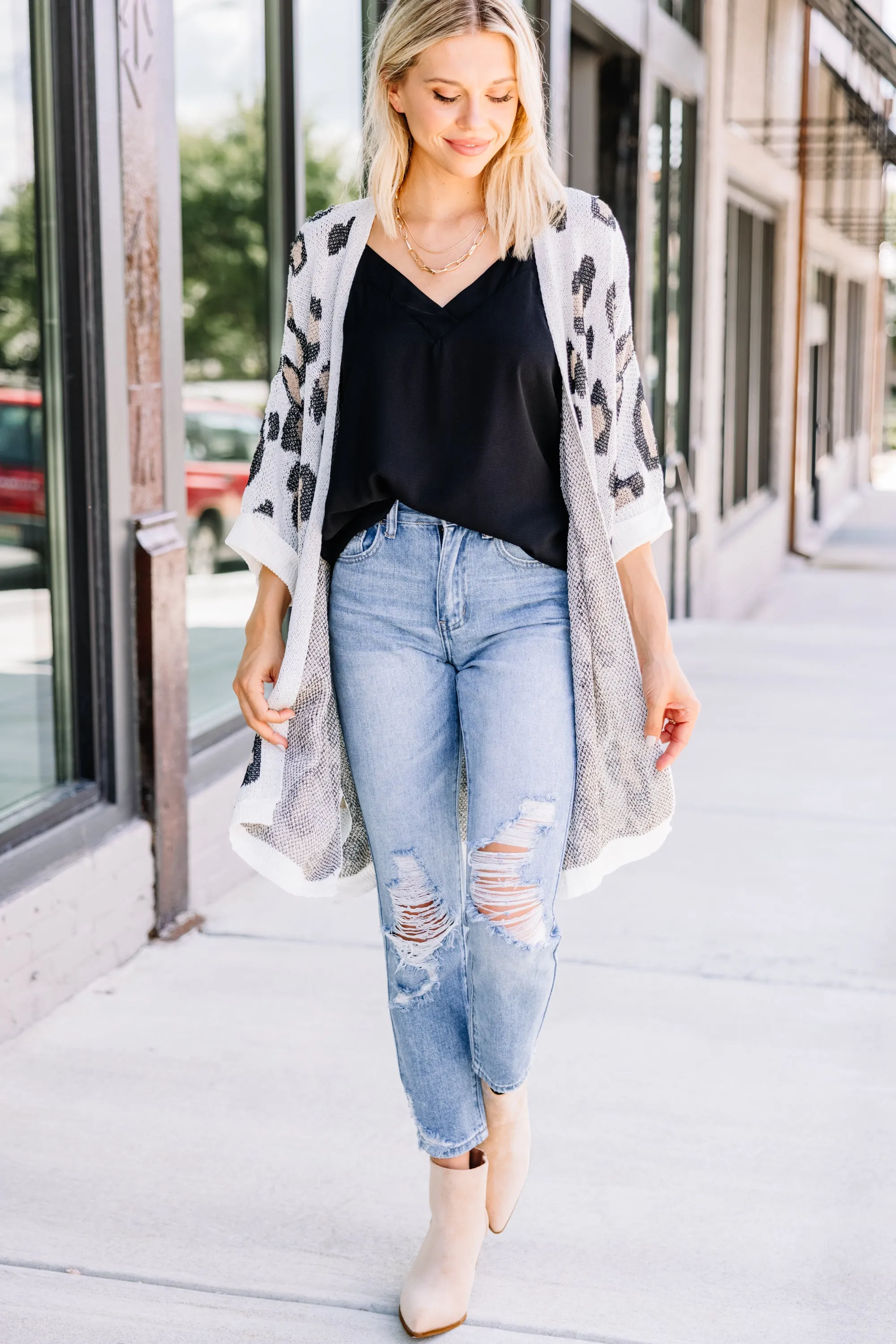 Don't Mention It Taupe Brown Leopard Print Cardigan