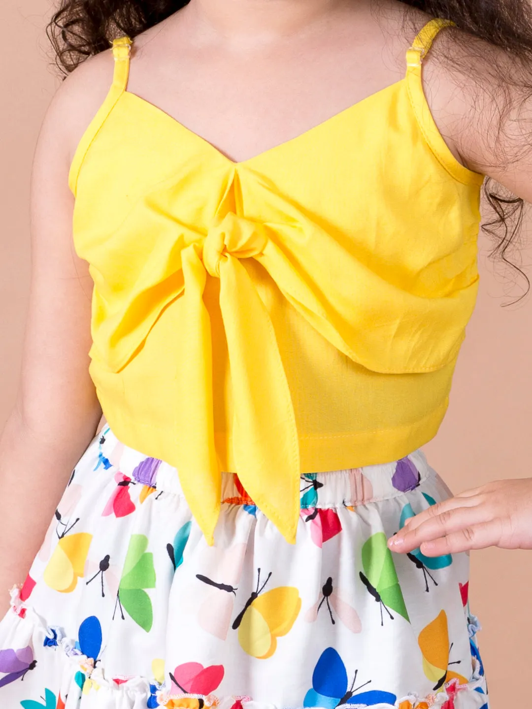 Girls Yellow Solid Top With Skirt - Ps Peaches