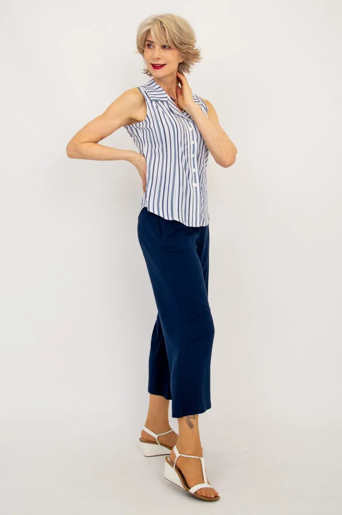 Lexa Tank, Indigo Stripe, Bamboo Linen