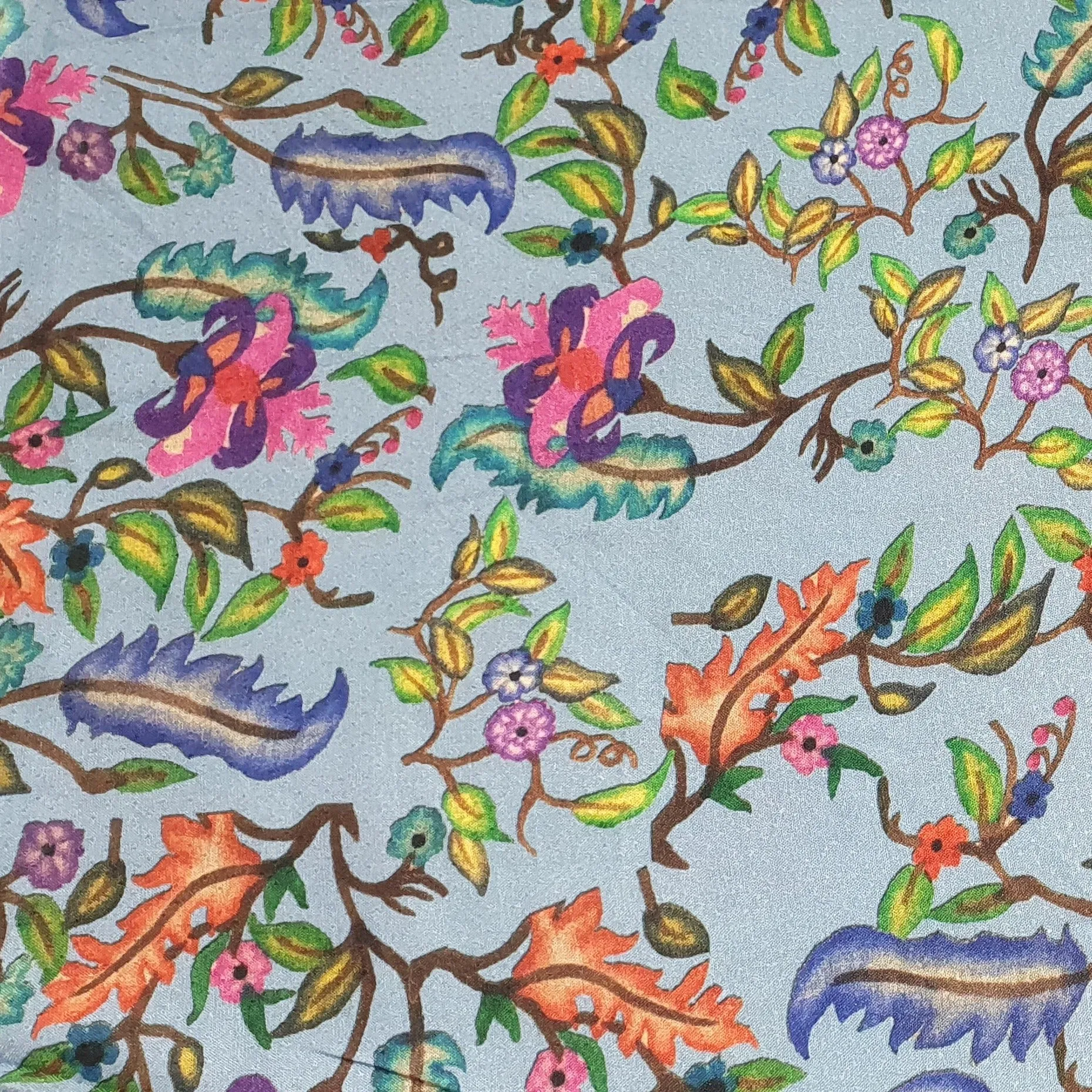 Light Blue Floral Print Rayon Dobby Fabric