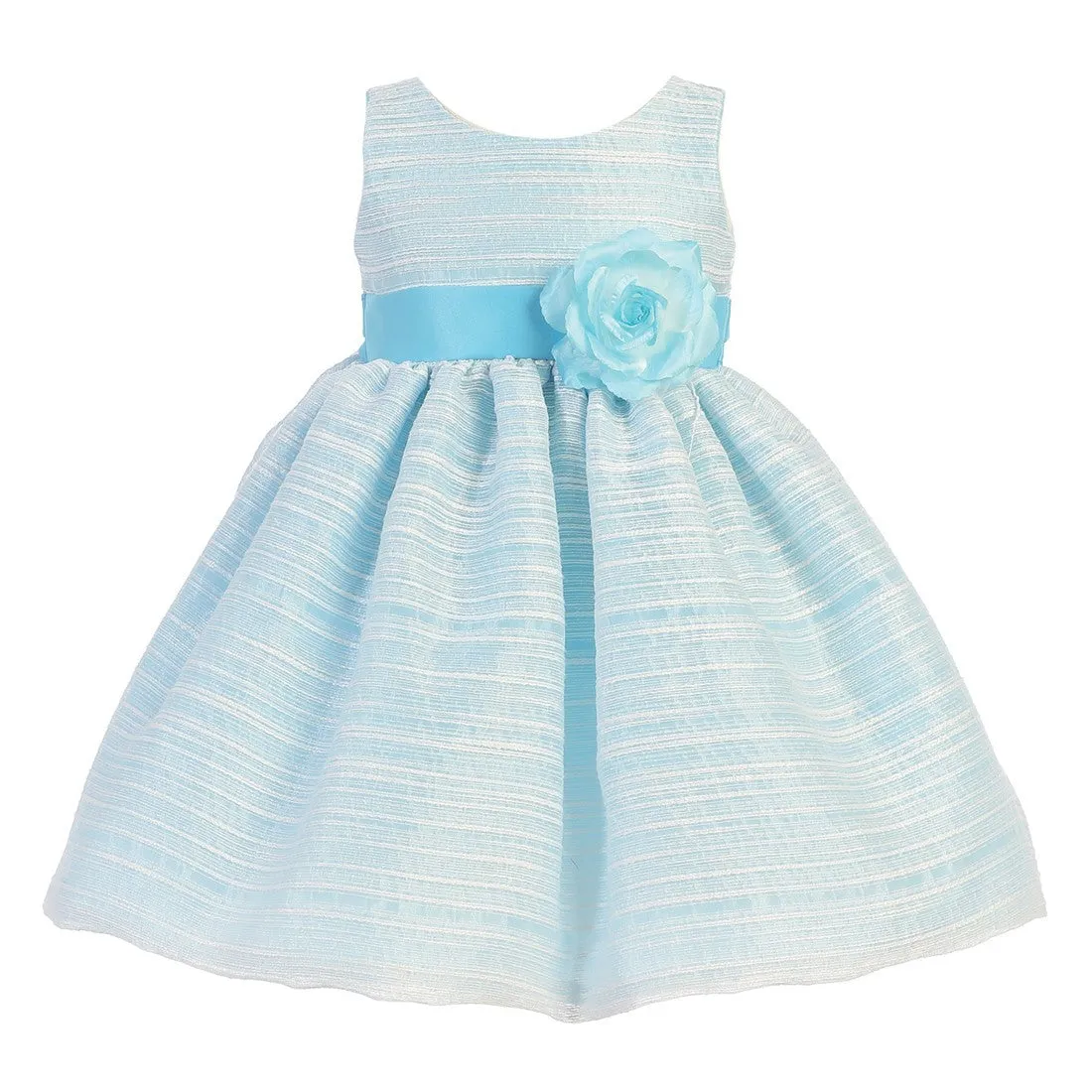 Little Girls Blue Sleeveless Striped Organza Easter Flower Girl Dress 2T-6
