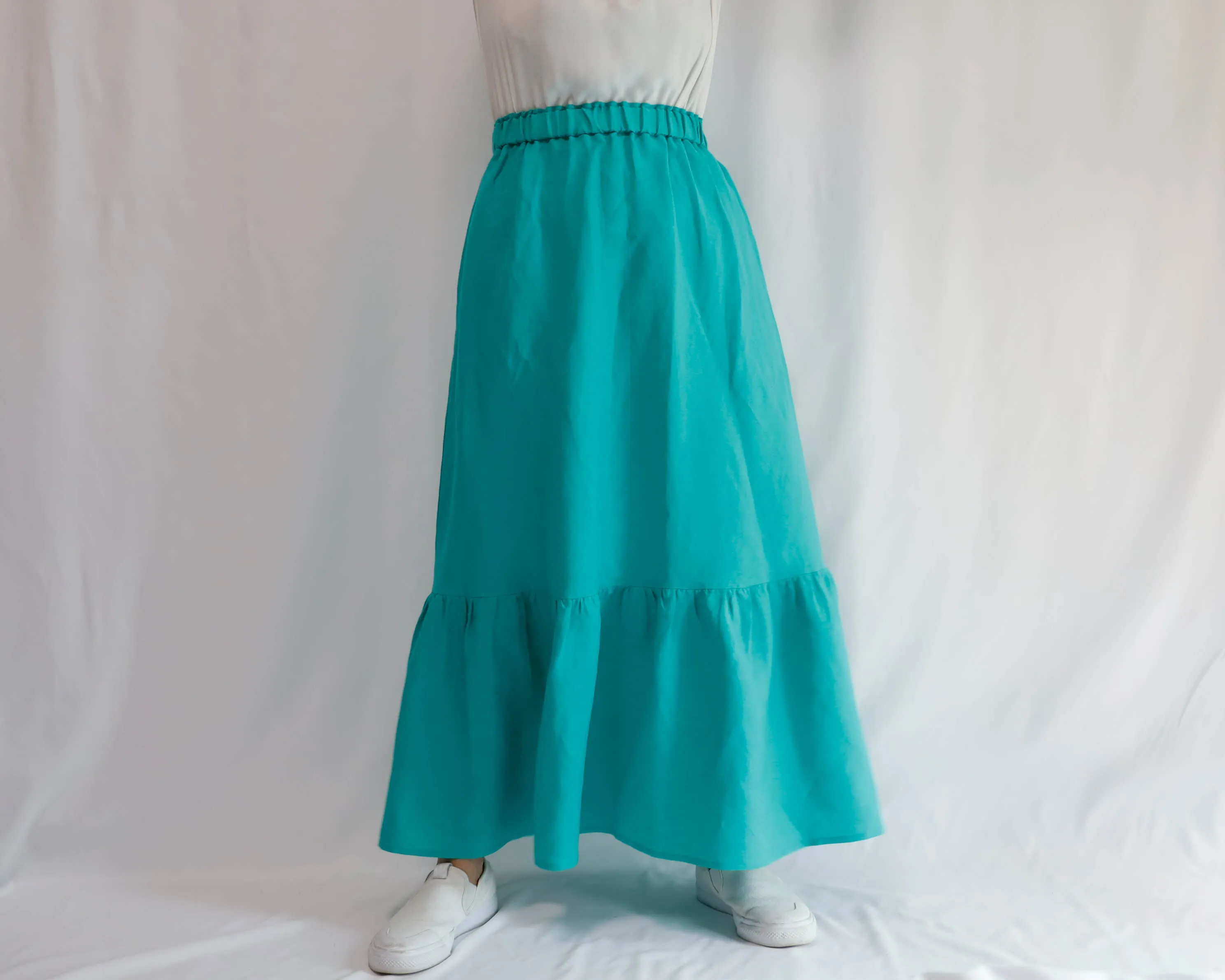 <S32V> LINEN RAYON  SKIRT Green