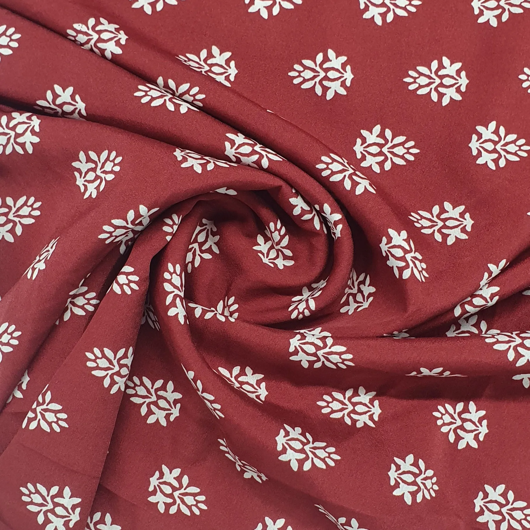 Maroon Handblock Print Semi Rayon Fabric