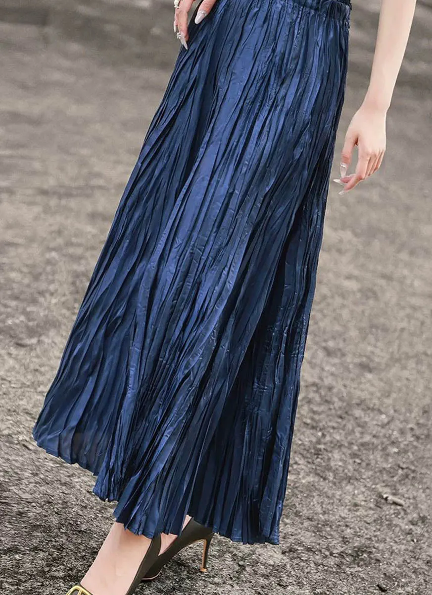 N240017 Irregular Pleated Printed Long Skirt *Preorder