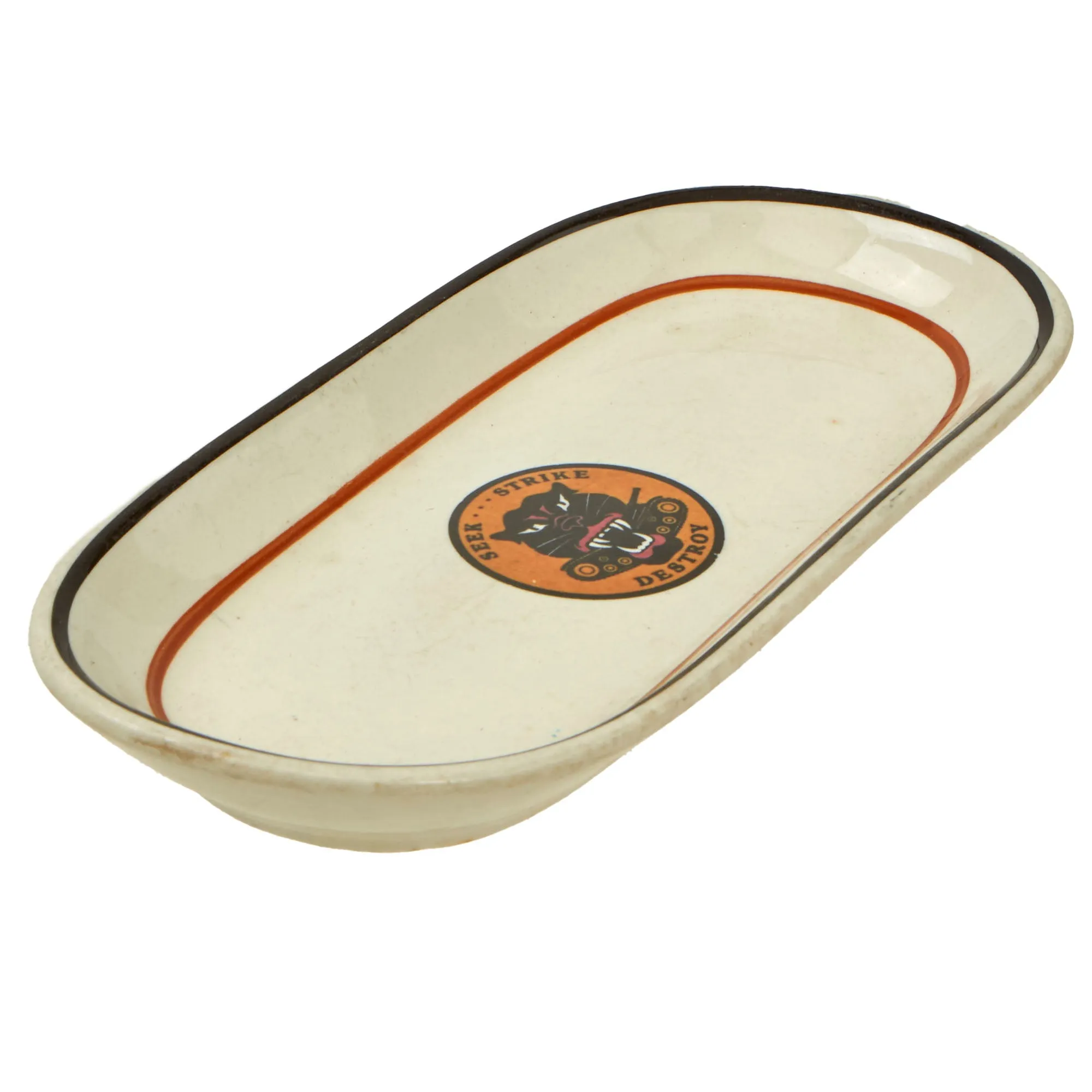 Original U.S. WWII Tank Destroyer “Officer’s Club” Insignia Painted China Set of 4 - Formerly Part of the A.A.F. Tank Museum