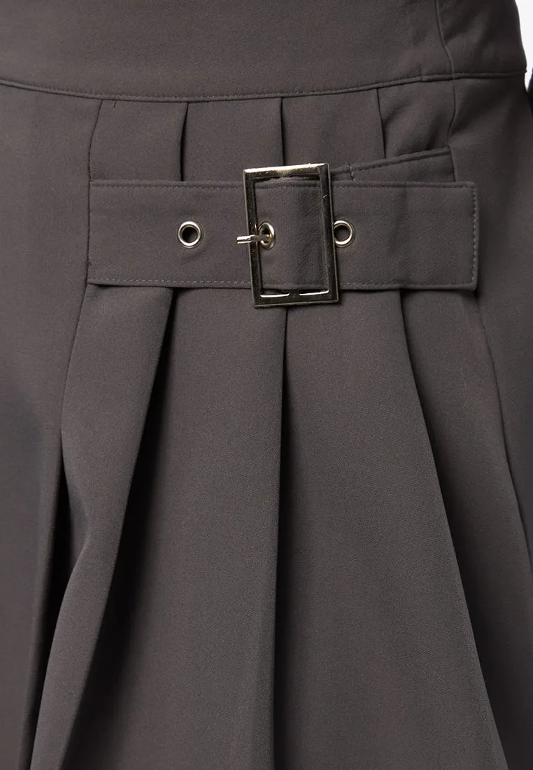 Pleated Buckle Mini Skirt