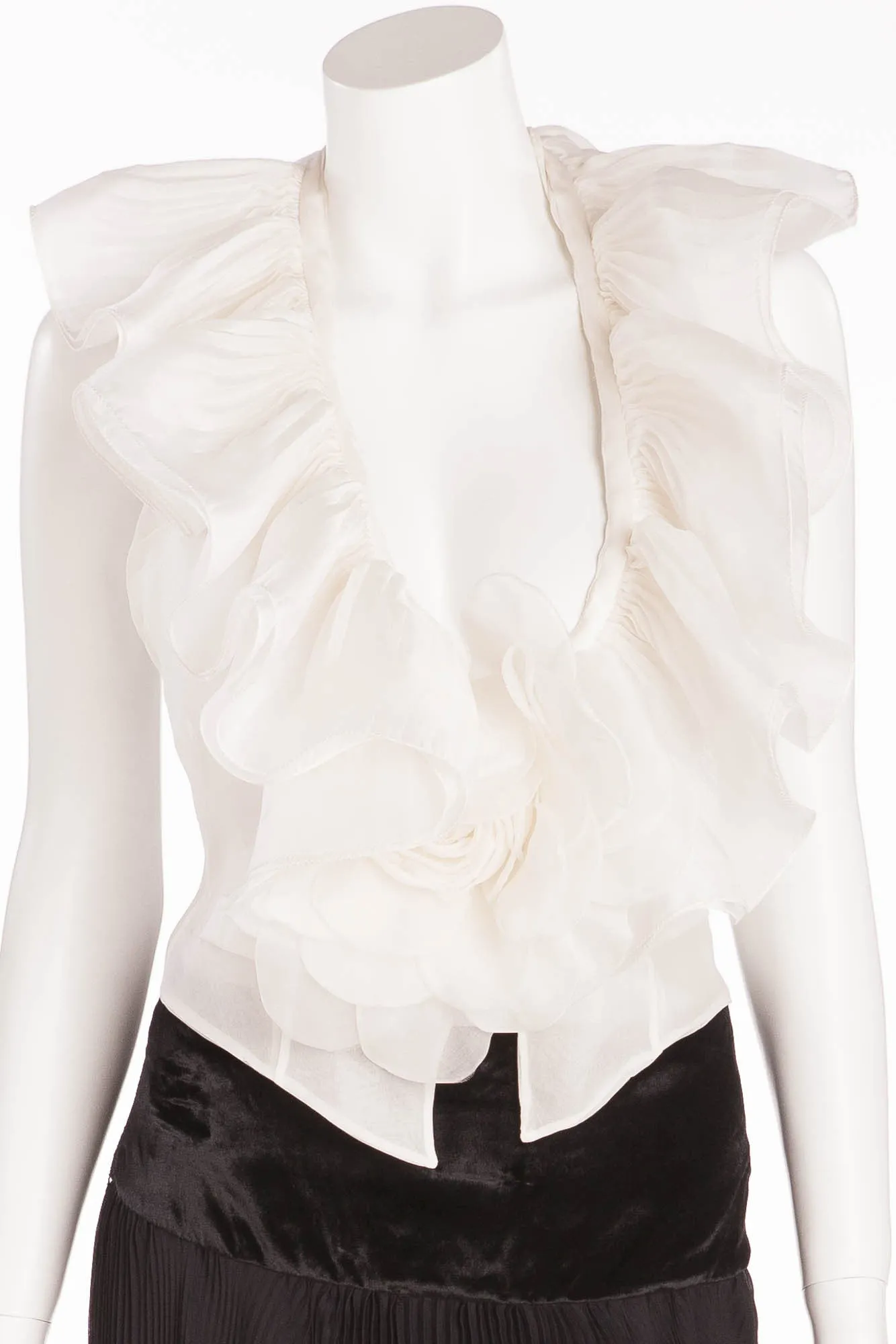 Roberto Cavalli - Long Black Pleated Skirt with White Ruffle Top