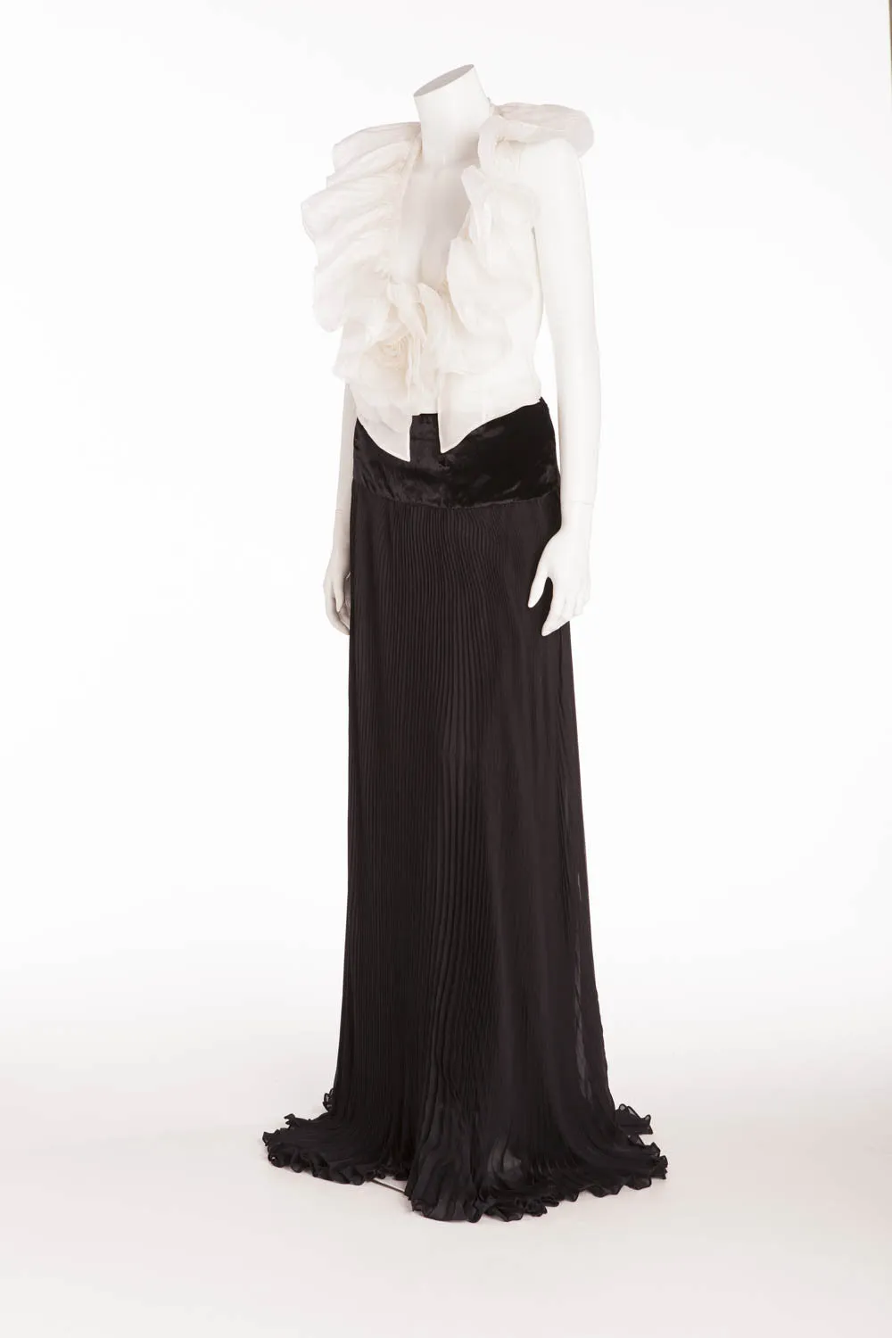 Roberto Cavalli - Long Black Pleated Skirt with White Ruffle Top