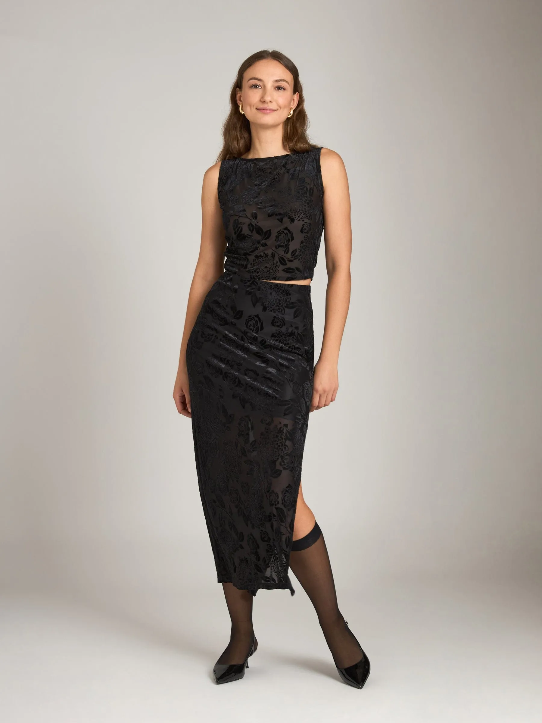 Rose Burnout Velvet Vida Boatneck Shell