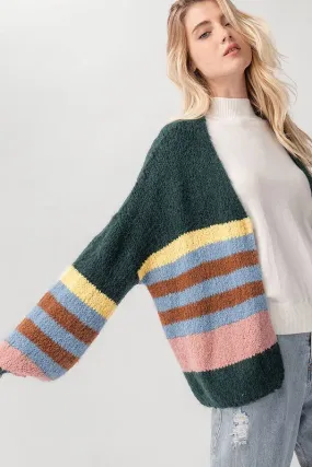 SOFT KNIT STRIPED OVERSIZED CARDIGAN