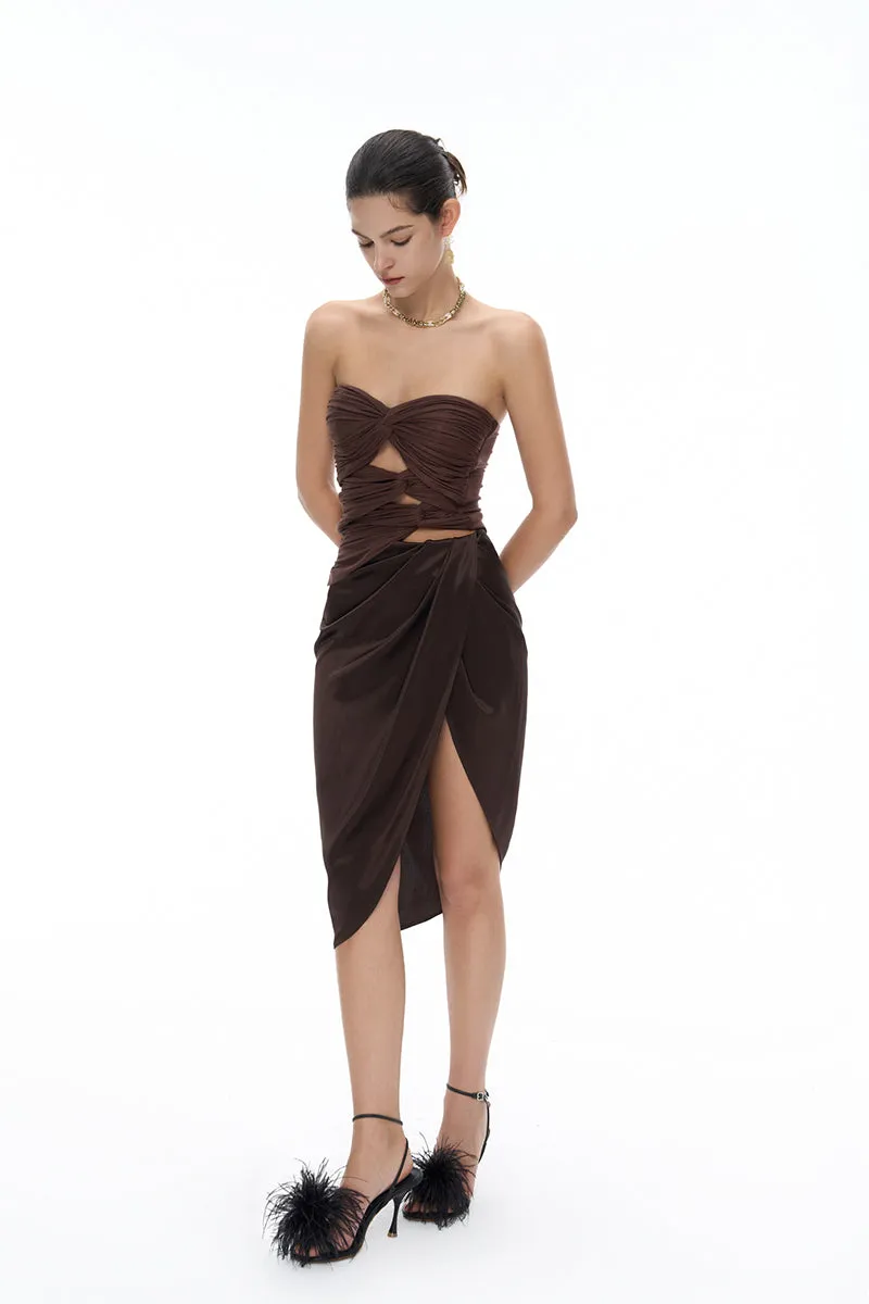 Stacked Pleated Split Skirt