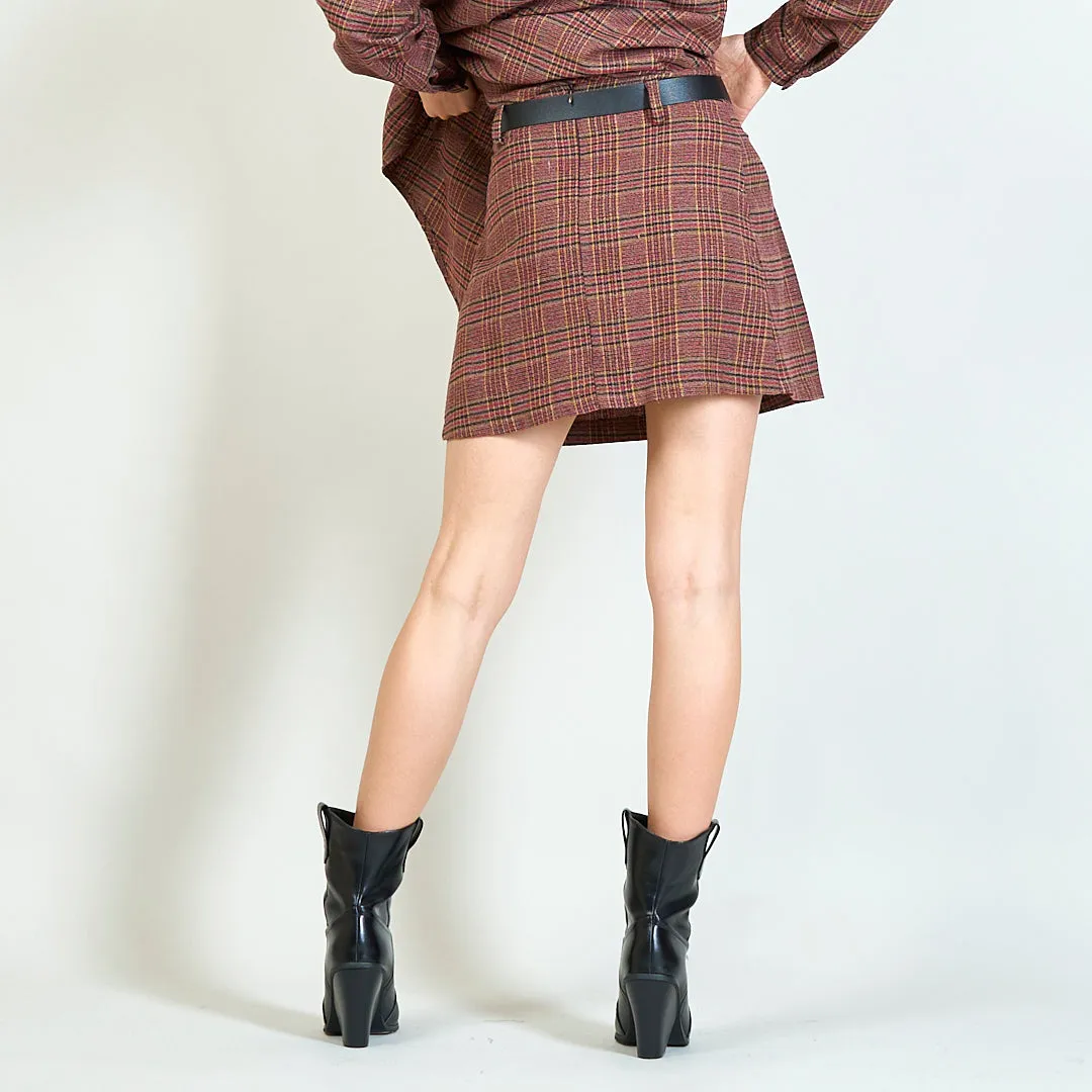 Tartan pleated skirt with belt wholesale