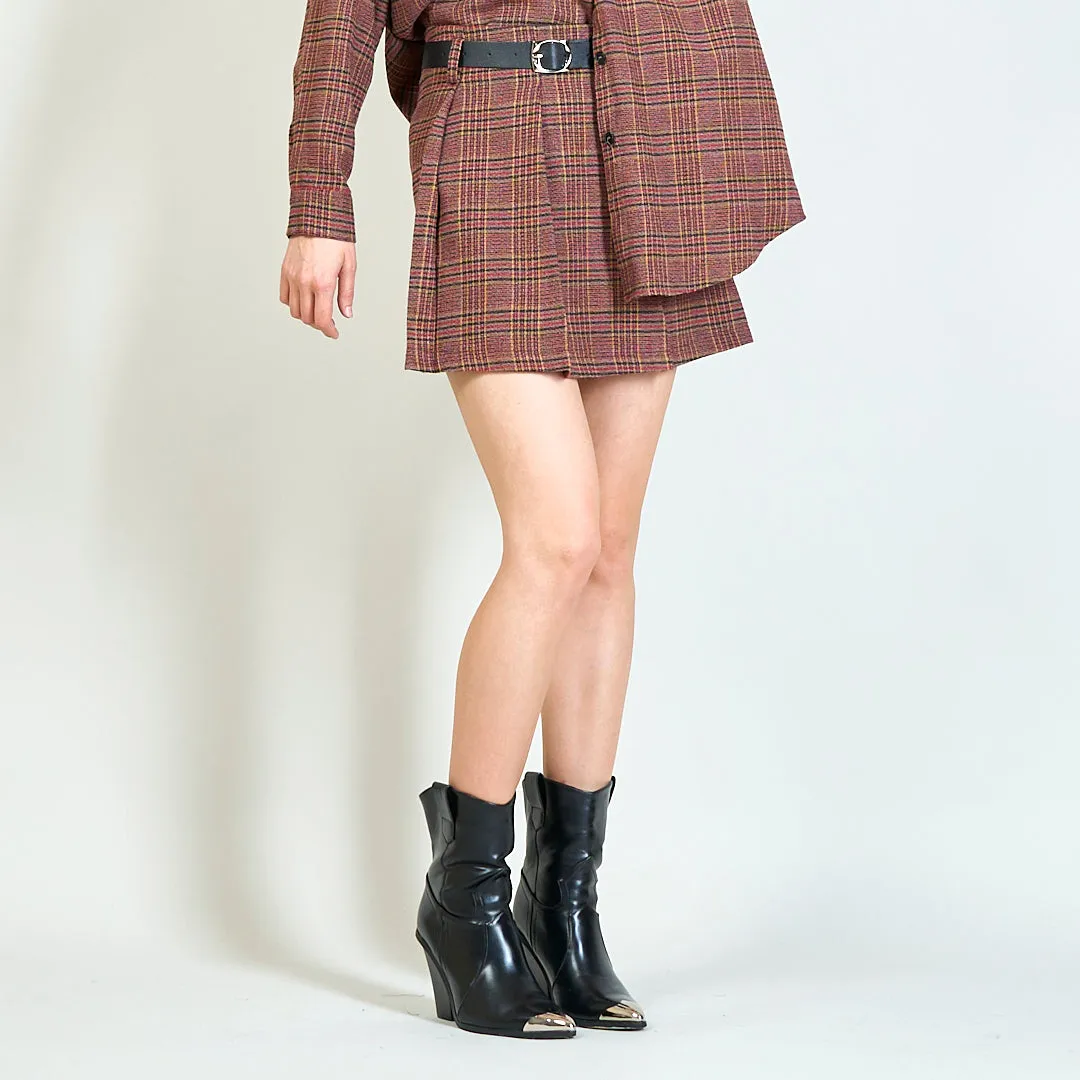 Tartan pleated skirt with belt wholesale