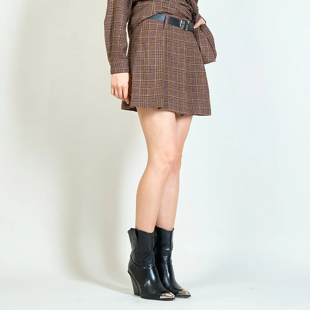 Tartan pleated skirt with belt wholesale