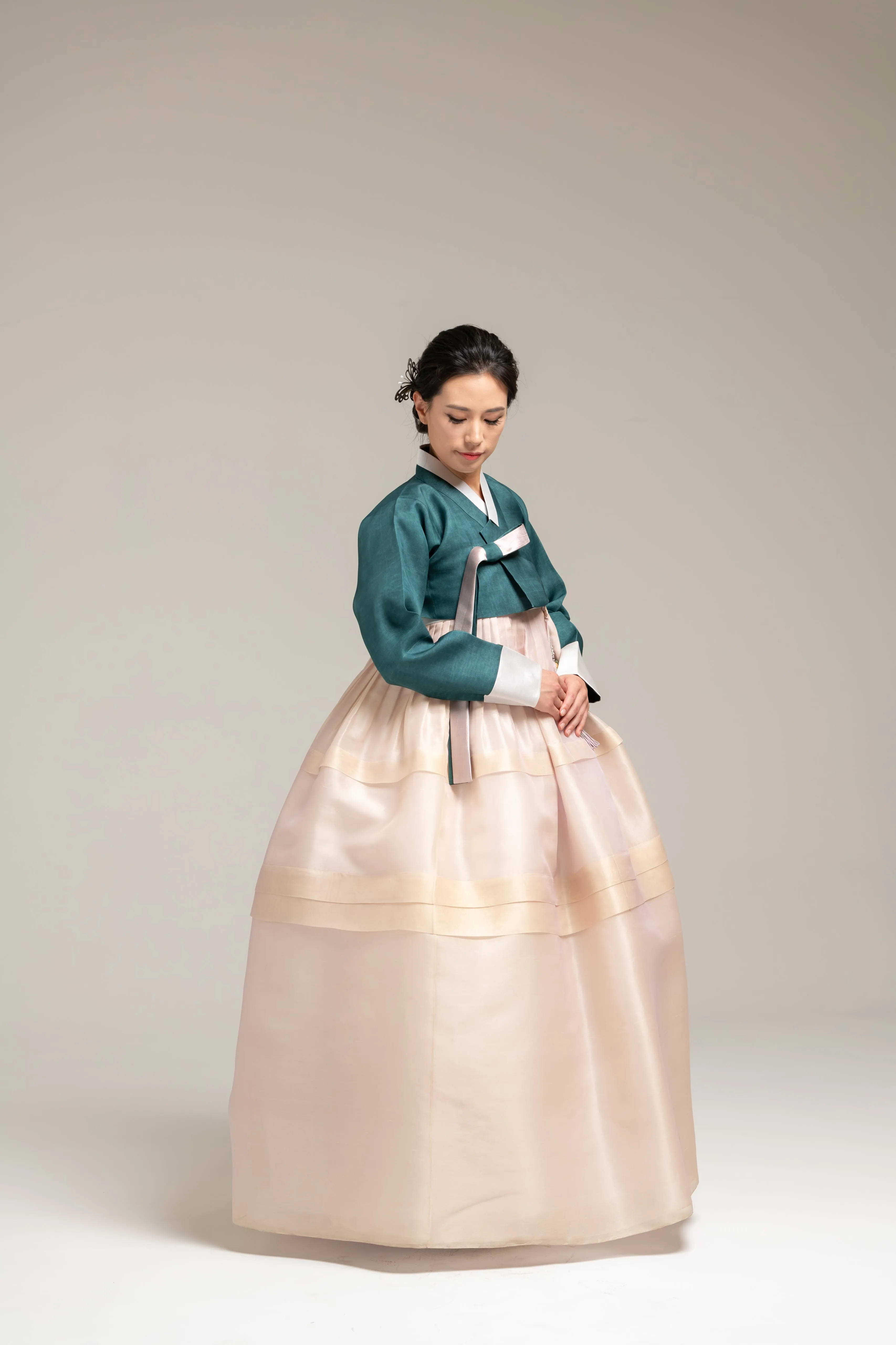 Teal Jeogori & Pleated Skirt