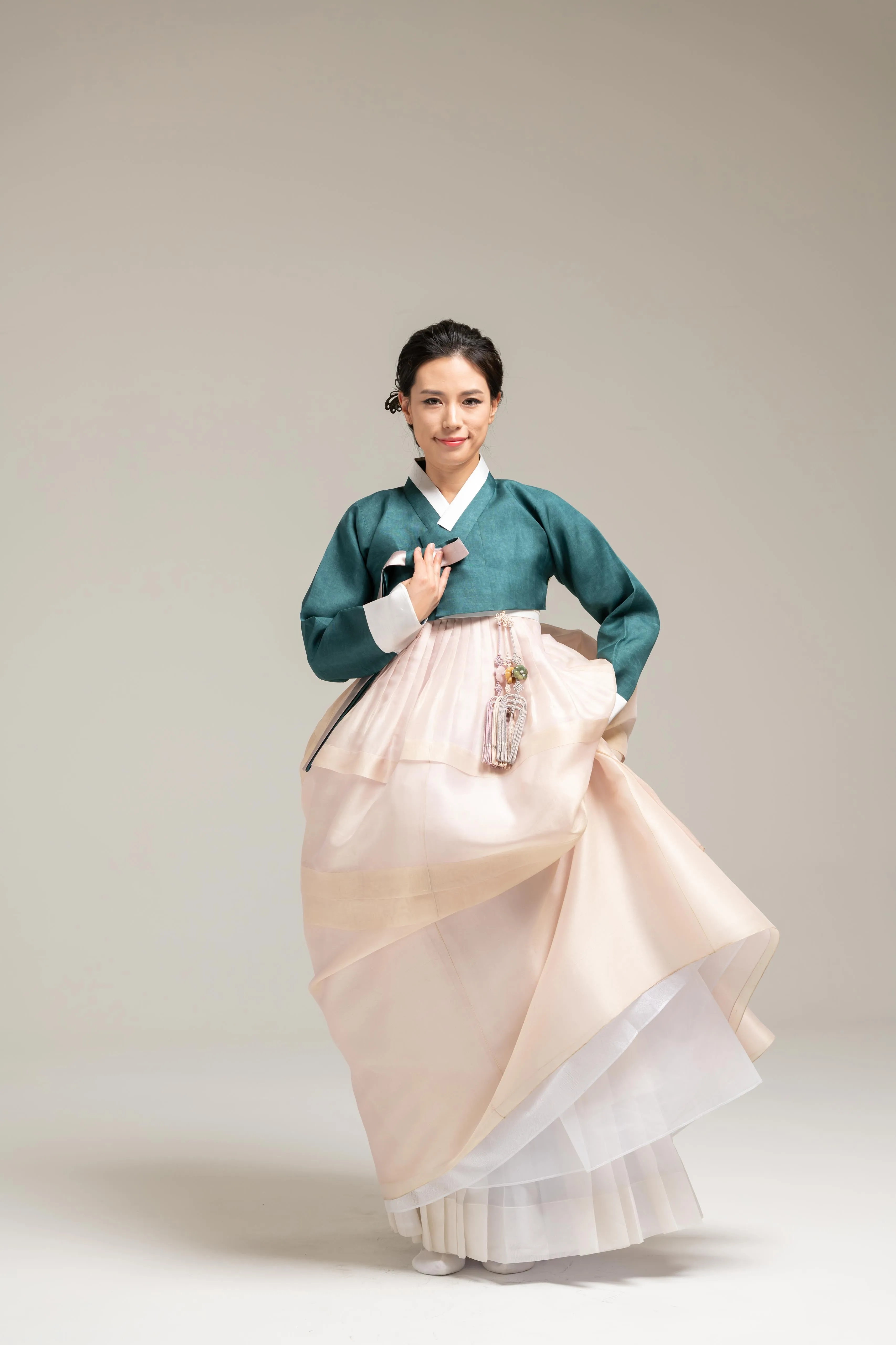 Teal Jeogori & Pleated Skirt