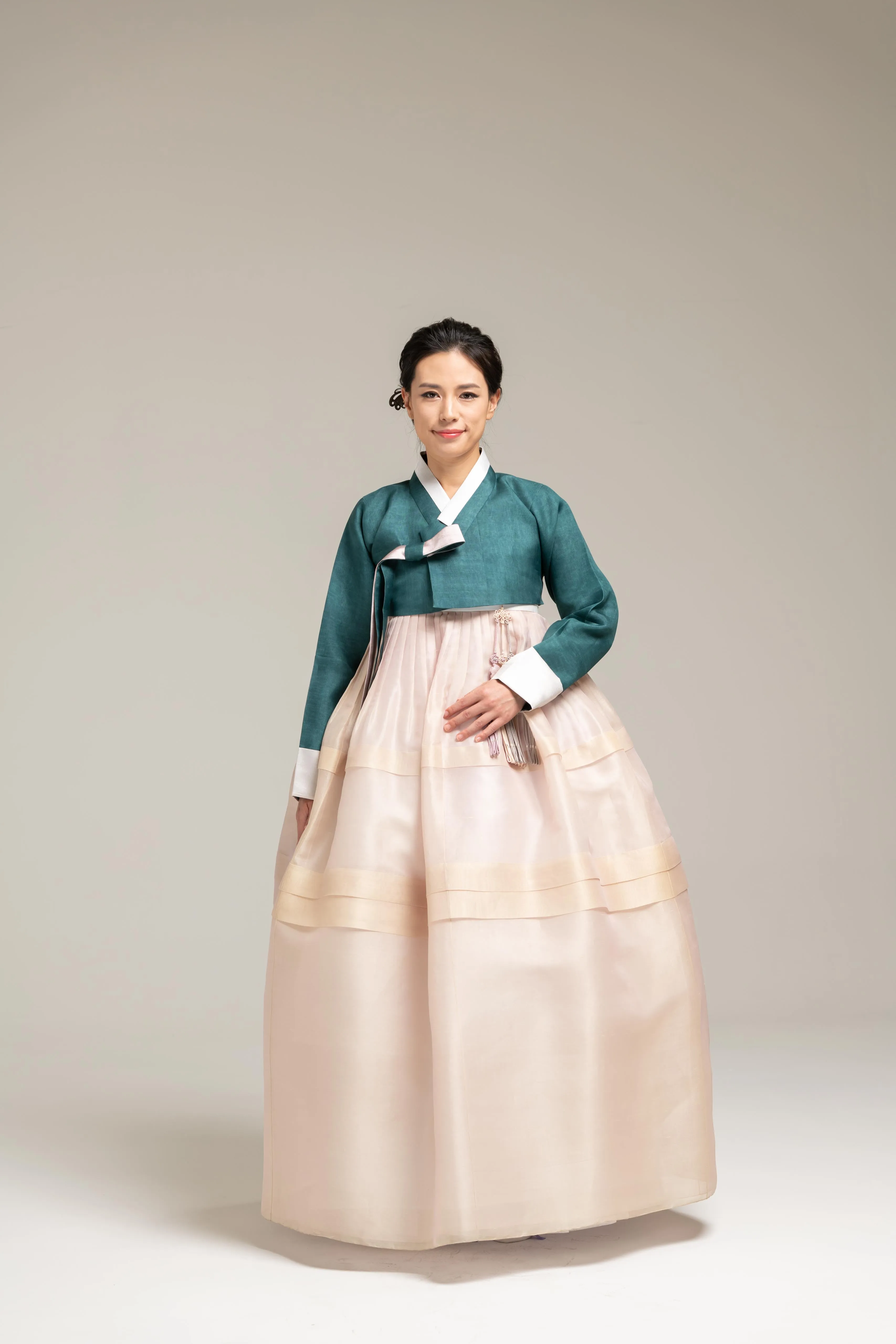 Teal Jeogori & Pleated Skirt