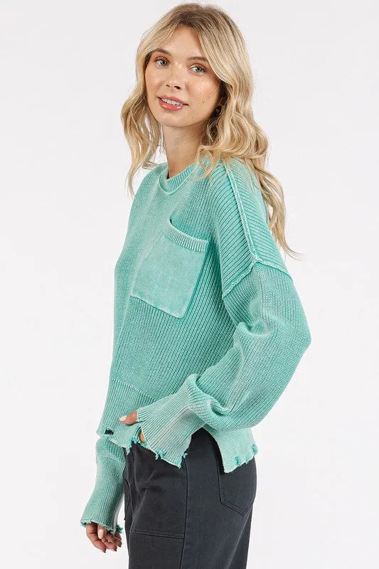 The Sydney Mineral Wash Distressed Crop Sweater