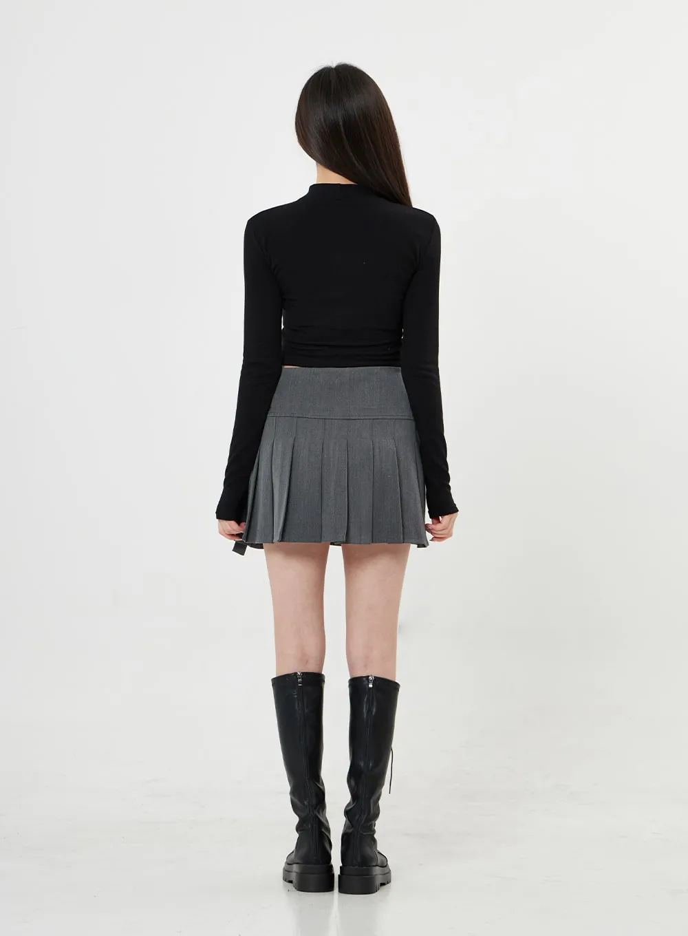 Two Side Belt Pleated Mini Skirt BO27