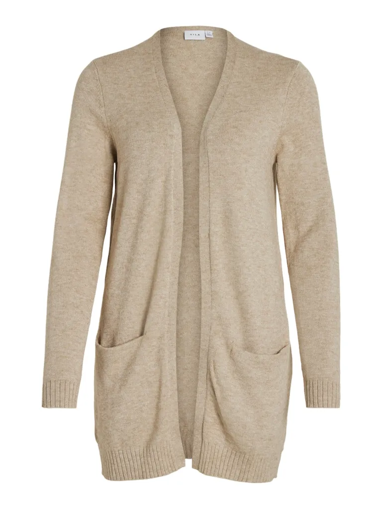 Vila Womens Ril Open LS Knit Cardigan Natural Melange