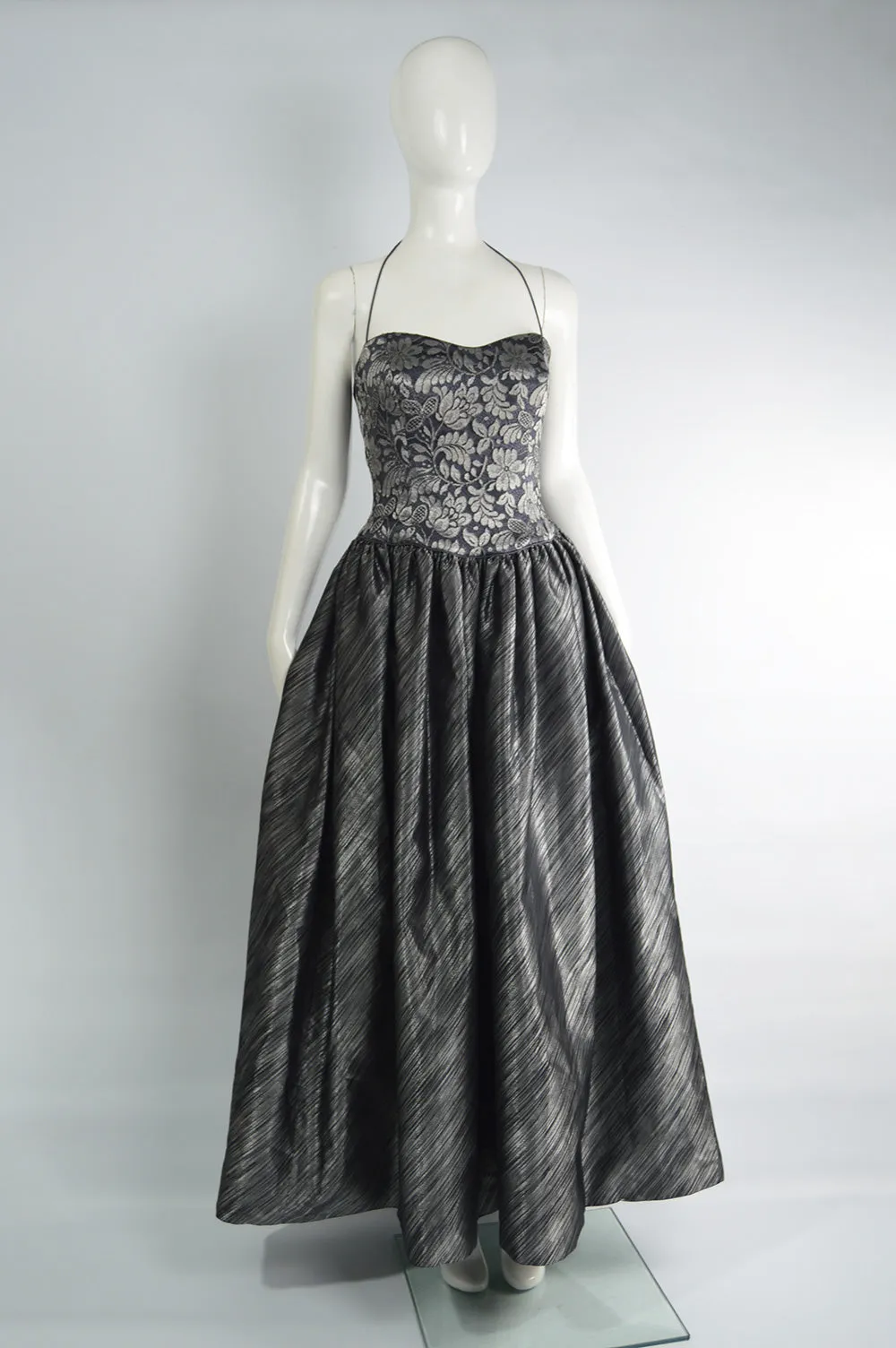 Vintage Silver Lace & Lamé Full Skirt Evening Gown