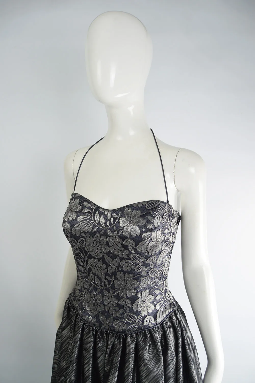 Vintage Silver Lace & Lamé Full Skirt Evening Gown