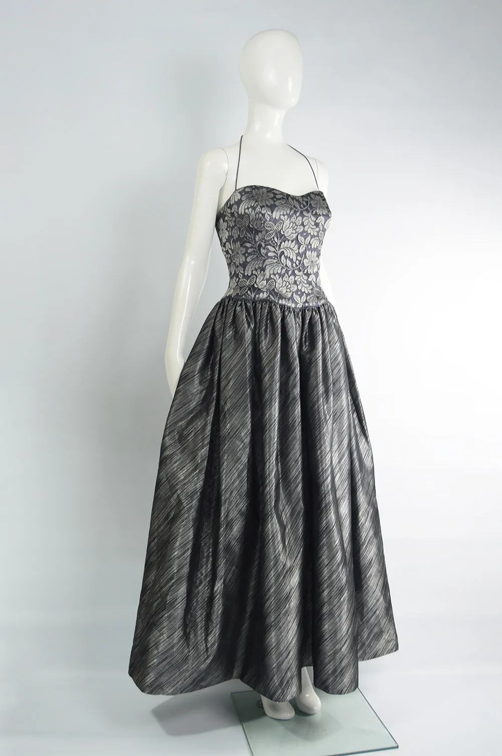 Vintage Silver Lace & Lamé Full Skirt Evening Gown