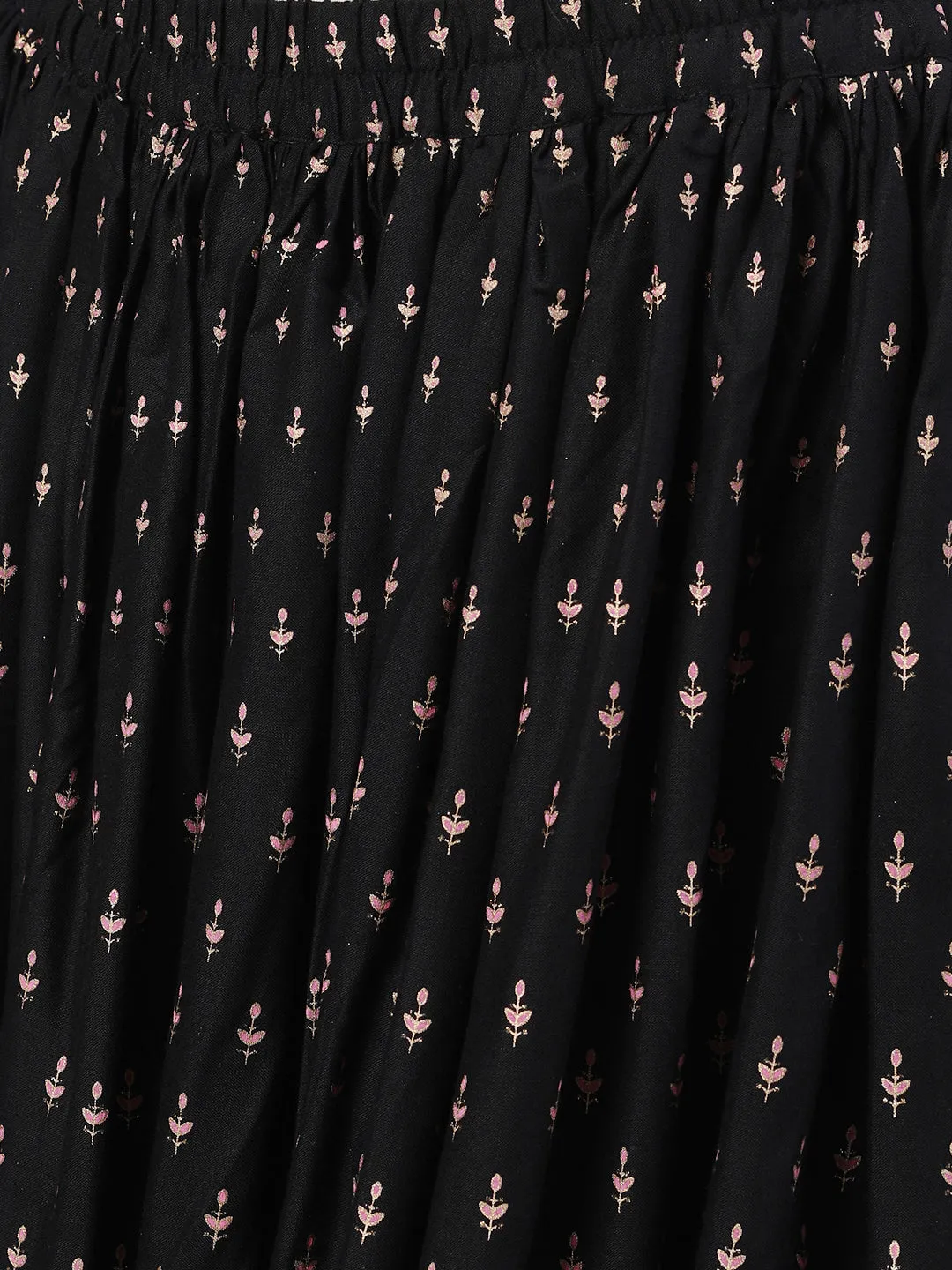 Women Black Three-Quarter Sleeves Straight Kurta Skirt With Dupatta