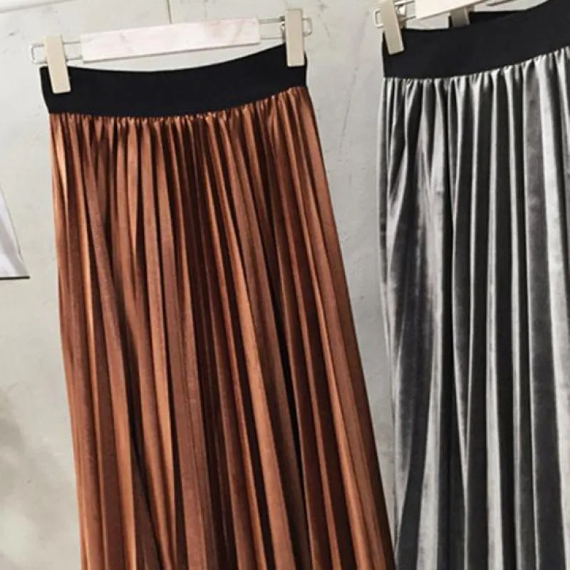 Women Long Metallic Silver Maxi Pleated Skirt